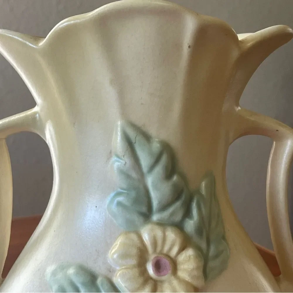 Vintage Hull Art Floral Double Handle Pottery Vase Pink Yellow Pink Green